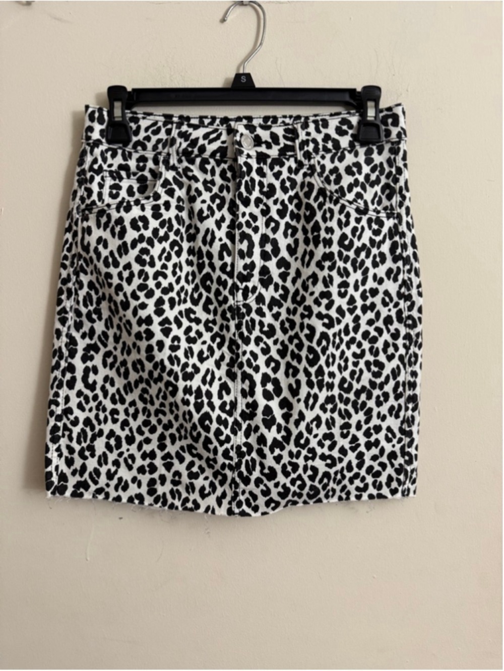 H&M Black White Leopard Print Denim Mini Skirt Animal Print Y2K Streetwear Sz4